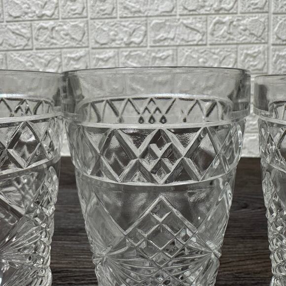 Hazel Atlas Gothic Big Top Peanut Butter Glasses Clear Pressed Drinking Set of 4 - Picture 6 of 10